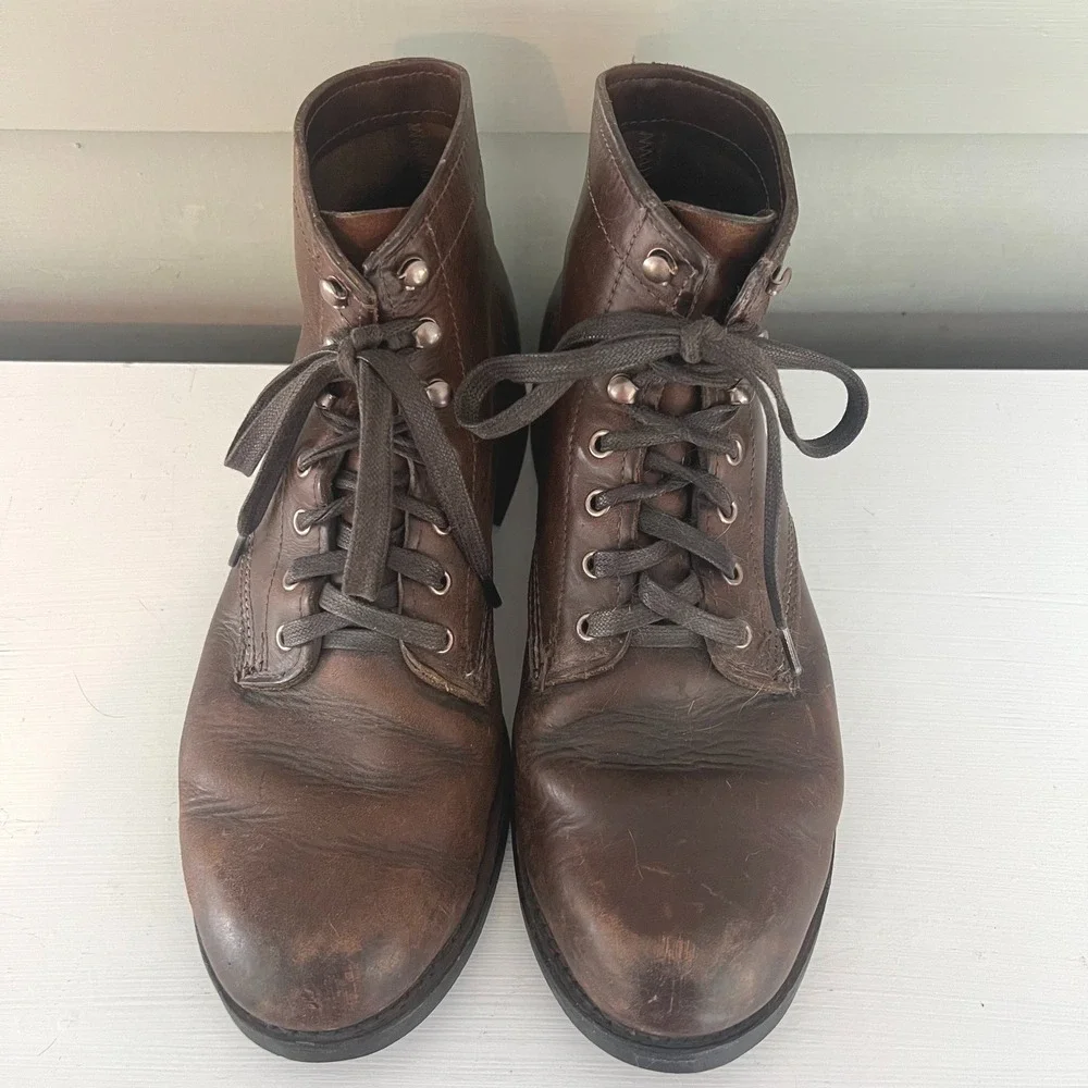 Wolverine 1000 Mile Plain Toe Boots Brown Men 10.5‎ D Leather Vibram Lace Up